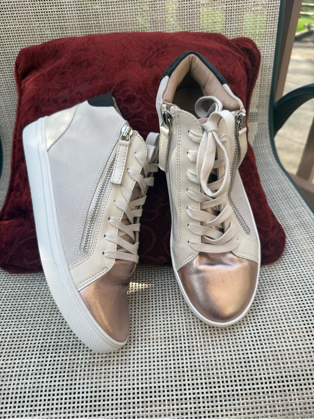 Blondo Metallic Rose Gold and Cream Wedge Sneakers